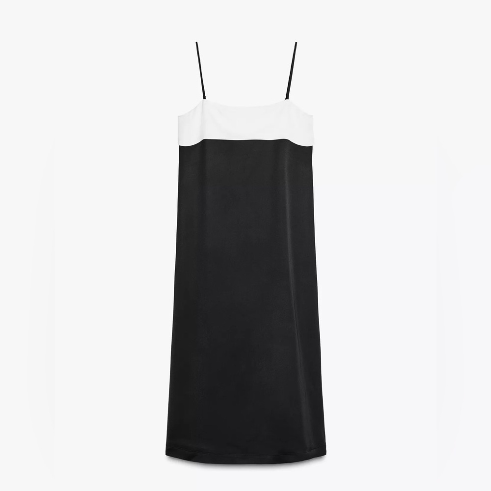 NWT Zara Woman Bloggers Fav ZW COLLECTION MINIMAL SATIN DRESS Black & White XL - Picture 6 of 12
